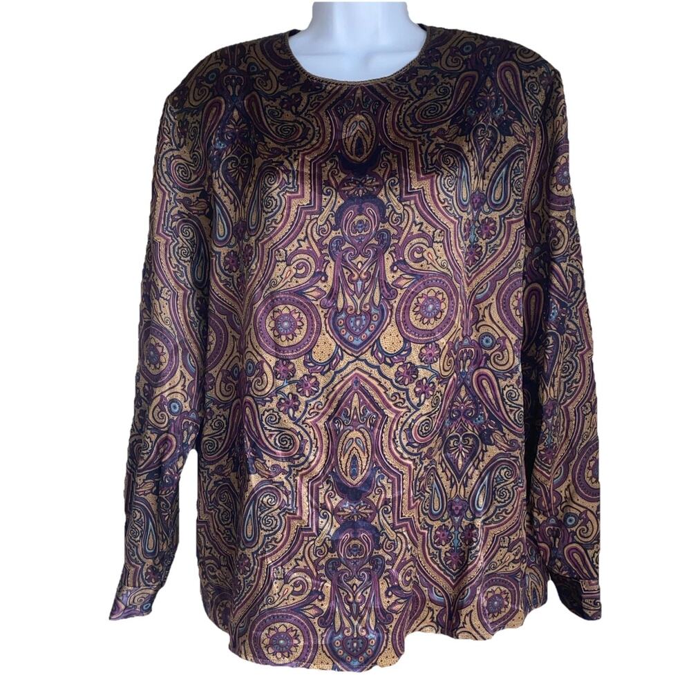 VTG Valerie Stevens Women Plus 16 Silk Paisley Prairie Boho Fairy Core Blouse